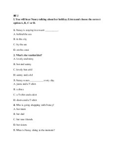 Đề thi giữa kì 2 Tiếng Anh 6 Right on (Đề 2 có file nghe)