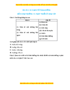 Trắc nghiệm Các nhân tố ảnh hưởng đến sinh trưởng và phát triển của sinh vật KHTN 7 Chân trời sáng tạo