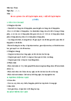 Giáo án Hàng của số thập phân. Đọc, viết số thập phân Toán lớp 5 Chân trời sáng tạo