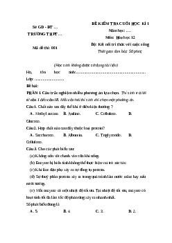 Đề thi Cuối kì 1 Hóa học 12 Kết nối tri thức 2024 (Đề 1)