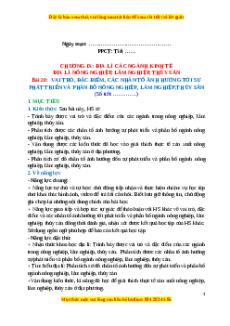 Giáo án Bài 20 Địa lí 10 Cánh diều: Vai trò, đặc điểm, các nhân tố ảnh hưởng đến sự phát triển và phân bố nông nghiệp, lâm nghiệp, thuỷ sản
