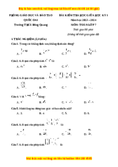 Đề thi giữa kì 1 Toán 7 Cánh diều Trường THCS Đồng Quang – Hà Nội