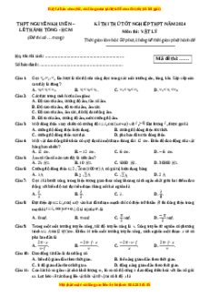 Đề thi thử tốt nghiệp Vật lí trường THPT Nguyễn Khuyến - Lê Thánh Tông - HCM năm 2024