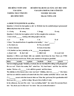 13 Đề thi Tiếng Anh vào lớp 6 Vĩnh Phúc (có lời giải)
