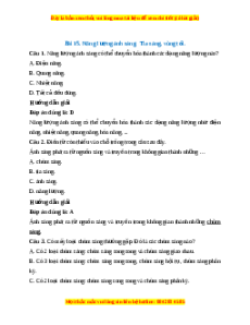 Trắc nghiệm Năng lượng ánh sáng. Tia sáng, vùng tối KHTN 7 Kết nối tri thức