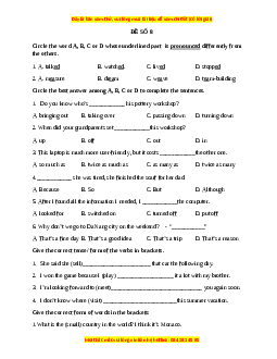 Đề thi giữa kì 1 Tiếng Anh 9 - Đề 8