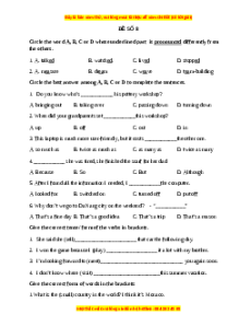 Đề thi giữa kì 1 Tiếng Anh 9 - Đề 8