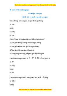 Trắc nghiệm Góc và cạnh của một tam giác Toán 7 Chân trời sáng tạo