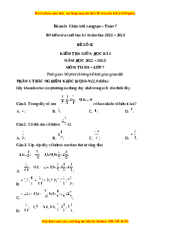 Đề thi cuối học kì 1 Toán 7 Chân trời sáng tạo có đáp án (Đề 2)