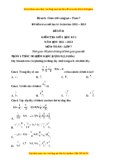 Đề thi cuối học kì 1 Toán 7 Chân trời sáng tạo có đáp án (Đề 2)