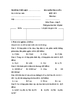 Đề thi giữa kì 1 Toán lớp 5 Cánh diều (Đề 8)