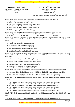 Đề thi thử Lịch Sử trường Chuyên Lam Sơn lần 1 năm 2021