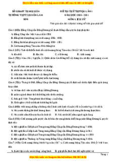 Đề thi thử Lịch Sử trường Chuyên Lam Sơn lần 1 năm 2021