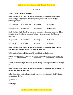 Đề thi giữa kì 1 Tiếng Anh 9 - Đề 4