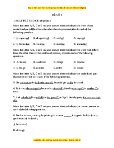 Đề thi giữa kì 1 Tiếng Anh 9 - Đề 4
