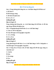 Trắc nghiệm Tin học 7 Bài 9 Kết nối tri thức: Trình bày bảng tính