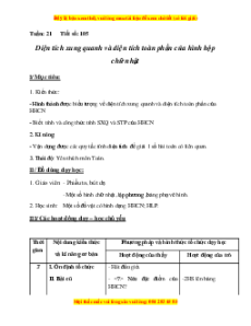 Giáo án Bài 105 Toán lớp 5: Diện tích xung quanh và diện tích toàn phần của hình hộp chữ nhật