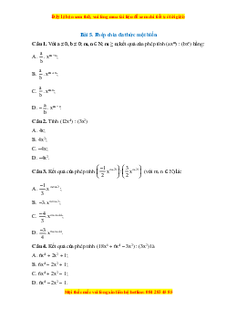 Trắc nghiệm Phép chia đa thức một biến Toán 7 Cánh diều