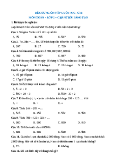 Đề cương ôn tập Học kì 2 Toán lớp 2 Chân trời sáng tạo