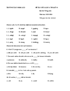 Đề thi giữa kì 2 Tiếng Anh 6 Right on trường THCS Định Hải