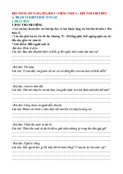 Đề cương ôn tập Giữa kì 1 Tiếng Việt lớp 4 Kết nối tri thức