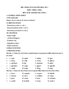 Đề cương ôn tập Giữa kì 1 Tiếng Anh 6 Global Success