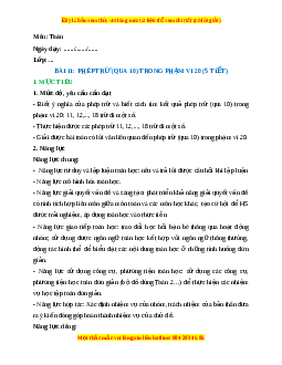 Giáo án Phép trừ (qua 10) trong phạm vi 20 Toán lớp 2 Kết nối tri thức