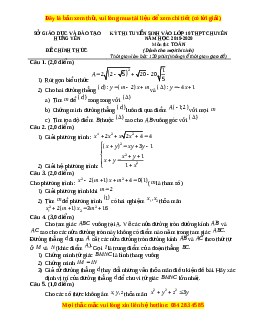 Đề thi vào 10 môn Toán tỉnh Hưng Yên năm 2020