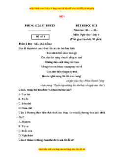 Đề thi cuối kì 1 Ngữ văn 6 Kết nối tri thức (đề 1)