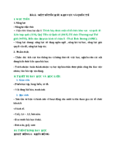 Giáo án Bài 3 Địa lí 11 Cánh diều (2024): Một số tổ chức khu vực và quốc tế