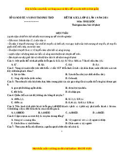 Đề thi thử Sinh Học Sở Phú Thọ lần 1 năm 2021