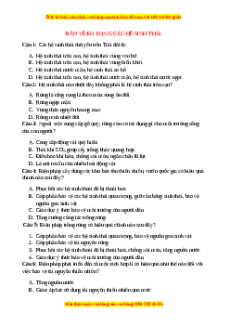 Trắc nghiệm Bảo vệ đa dạng các hệ sinh thái Sinh học 9