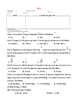 Đề thi Cuối kì 1 Toán lớp 5 Chân trời sáng tạo (Đề 3)