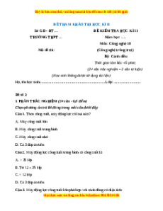 Đề thi Công nghệ 10 cuối kì 2 Cánh diều (Công nghệ trồng trọt) - Đề 2
