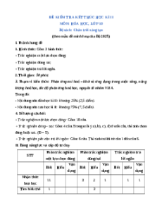 3 đề thi Hóa học 10 Cuối kì 2 Chân trời sáng tạo cấu trúc mới