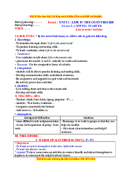 Giáo án Unit 2: Life in the countryside Tiếng Anh 8 Global success