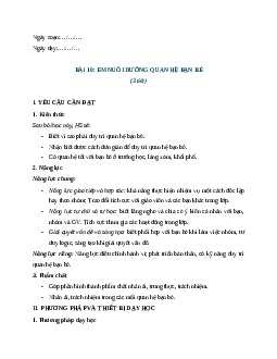 Giáo án Bài 10 Đạo đức lớp 4 Cánh diều: Em nuôi dưỡng quan hệ bạn bè