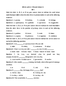 Đề thi cuối kì 1 Tiếng Anh 11 Friends global (Đề 1)