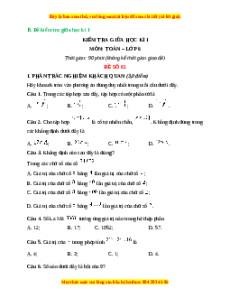 Đề thi giữa kì 1 Toán 6 Cánh diều (Đề 2)