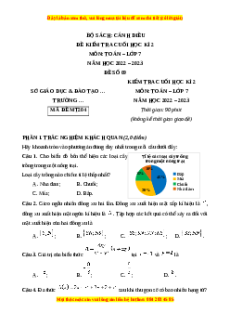 Đề thi cuối kì 2 Toán 7 Cánh diều có đáp án (Đề 9)