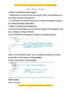 Lý thuyết Tin học 10 Kết nối tri thức Bài 28: Phạm vi của biến