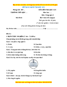 Đề thi cuối kì 1 Công nghệ lớp 3 Chân trời sáng tạo (Đề 3)