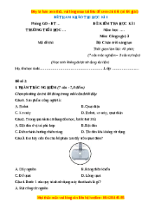 Đề thi cuối kì 1 Công nghệ lớp 3 Chân trời sáng tạo (Đề 3)