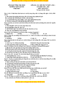 Đề thi thử Lịch sử trường Chuyên Vĩnh Phúc lần 1 năm 2023