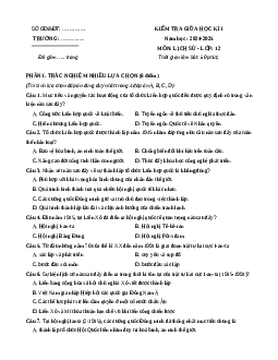 Đề thi giữa kì 1 Lịch sử 12 Cánh diều 2024 (Đề 2)