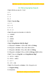 Trắc nghiệm Thứ tự trong tập hợp số nguyên Toán 6 Chân trời sáng tạo
