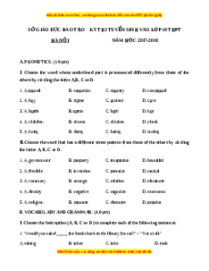 Đề chính thức Tiếng Anh vào 10 Hà Nội năm 2017