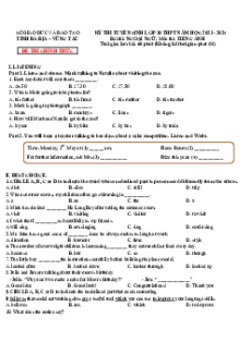 Đề thi vào 10 Tiếng Anh Tỉnh Bà Rịa - Vũng Tàu năm 2023-2024