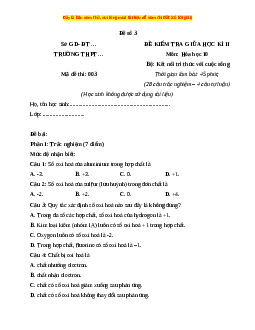 Đề thi giữa kì 2 Hóa học 10 Kết nối tri thức - Đề 3