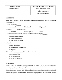 Đề thi Cuối kì 1 Tiếng Anh 9 Global success (Đề 5 kèm file nghe)
